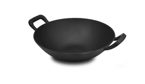 Edle Gusseisen Wokpfanne | Gusseisen Wok geeignet für den Ofen, alle Herdarten, Grills und offenes Feuer | Durchmesser 34cm