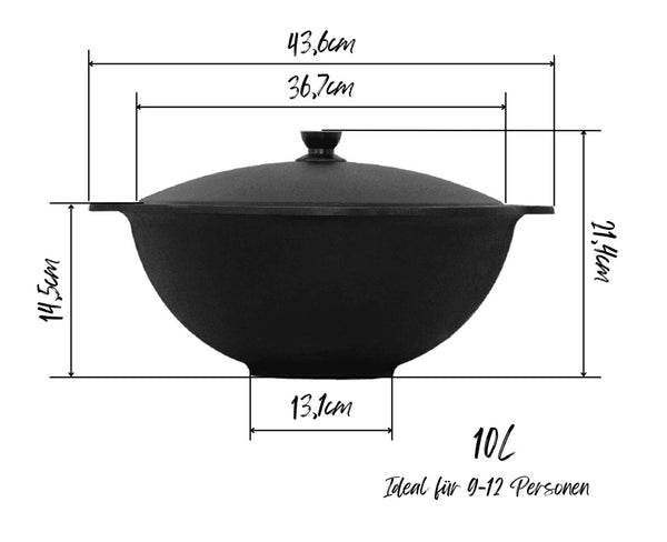 Gusseisen Kazan (flacher Boden) mit Aluminiumdeckel und Edelstahl Schaumlöffel | in verschiedenen Größen