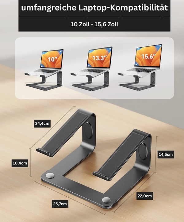 Ergonomische Laptophalterung aus Aluminium | Kompatibel mit Notebooks 10 - 15,6 Zoll | in verschiedenen Farben