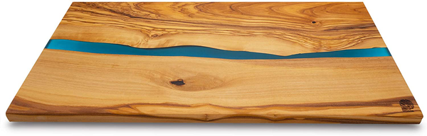 46x23x1,5 – Olivenholz Servierbrett cm BeckerDesign mit Epoxidharz, Eponox® River aus
